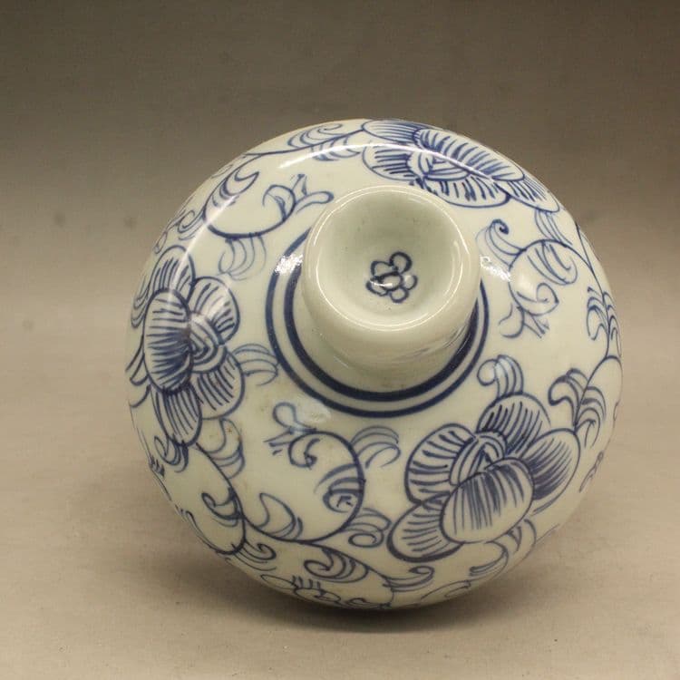 青花纏枝連蓋缶 磁器 書道具 文房具 現代工芸品 美術品 装飾品 置物