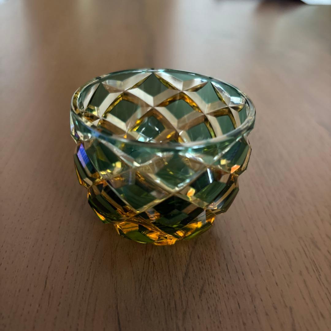 江戸切子 ガラス製品 格子模様　木村泰典