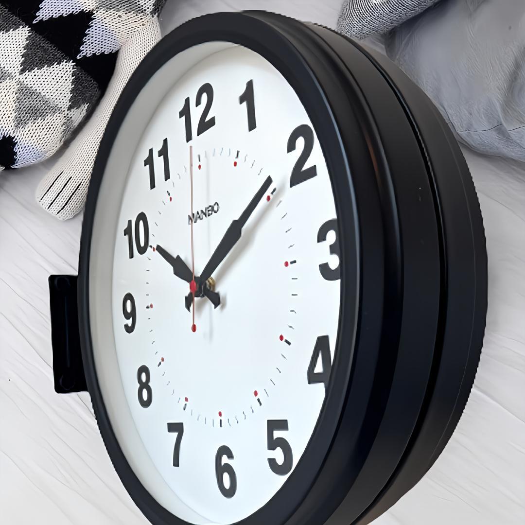 両面掛け時計ｍａｎｂｏ 両面掛時計－文字盤直径27CM 非電波 (ブラック)