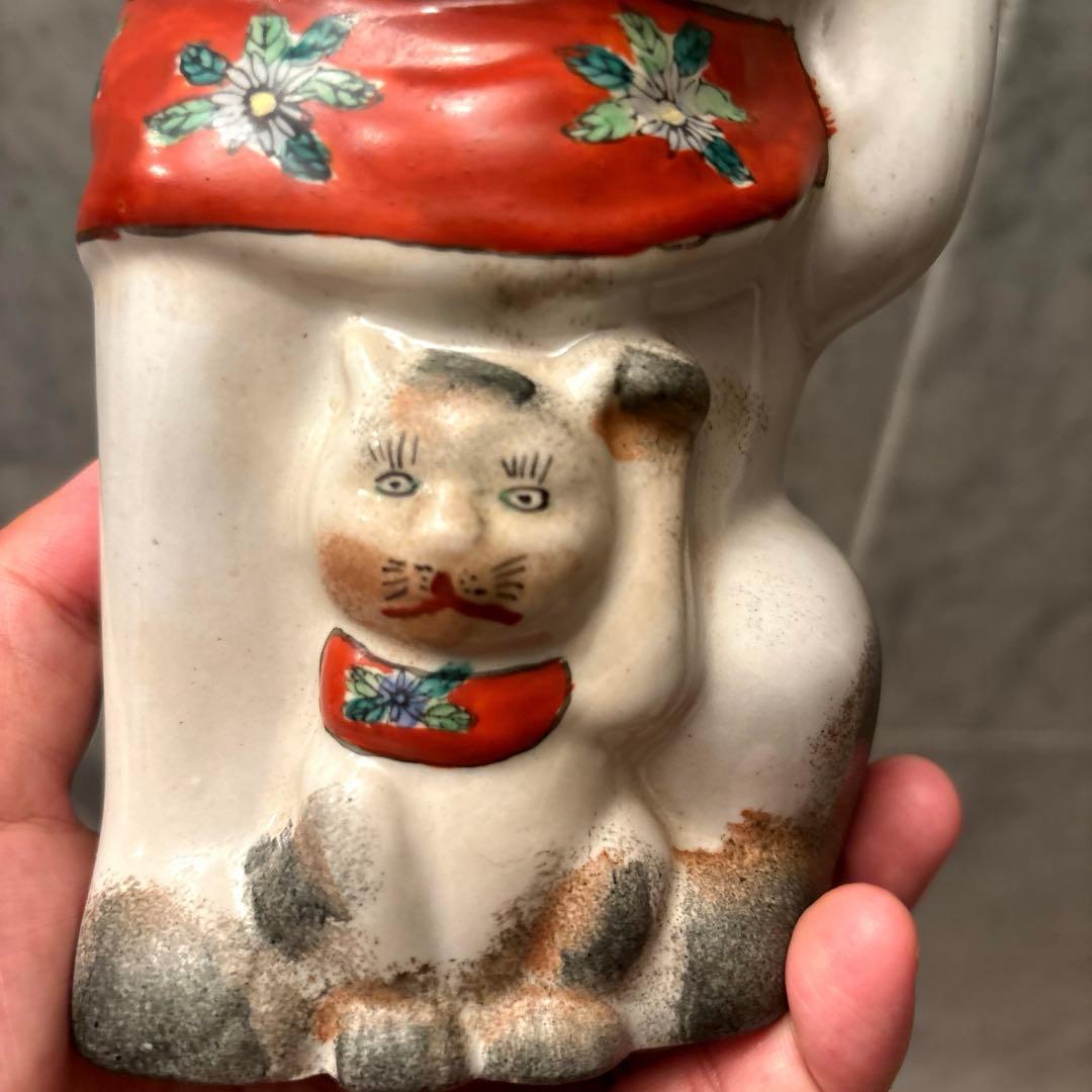 アンティーク伊万里　インパクトのあるお顔が忘れられなき親子の招き猫