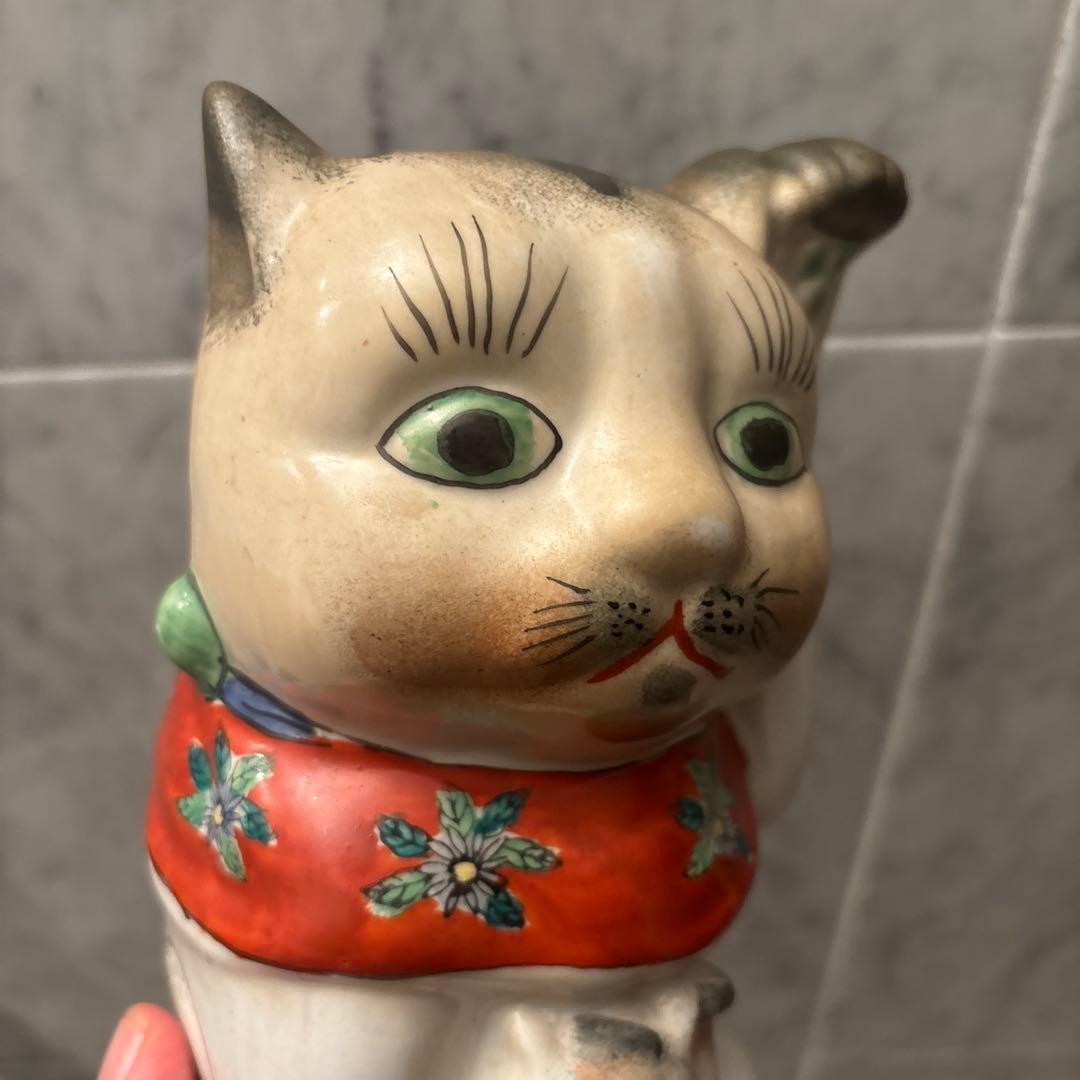 アンティーク伊万里　インパクトのあるお顔が忘れられなき親子の招き猫