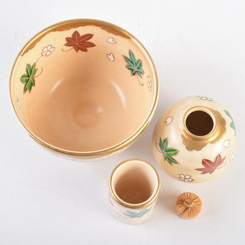 茶道具　桑茶箱　在銘　茶碗　桐蒔絵棗など　九点一式　仕覆付　共箱　MR9311B