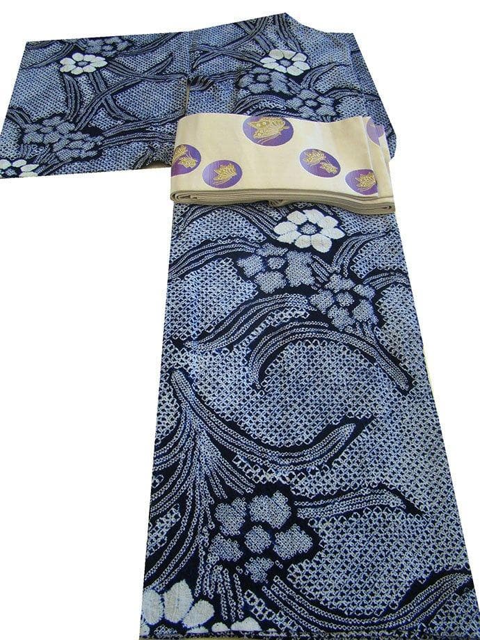 S寸 鳴海 総絞り 浴衣・ 四寸帯 セット 仕立上り～153cm Ys366