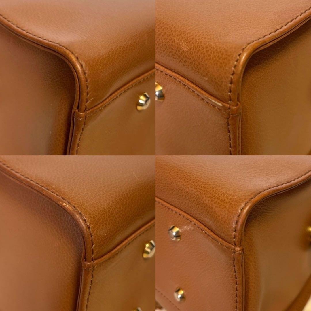 【HAMANO】濱野皮革工藝 キャメルブラウン レザー ゴールド金具ハンドバッグ