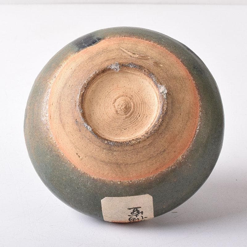 尾張瀬戸焼　加藤宇助作　黒緑釉　壷　書付時代箱　V　R8352