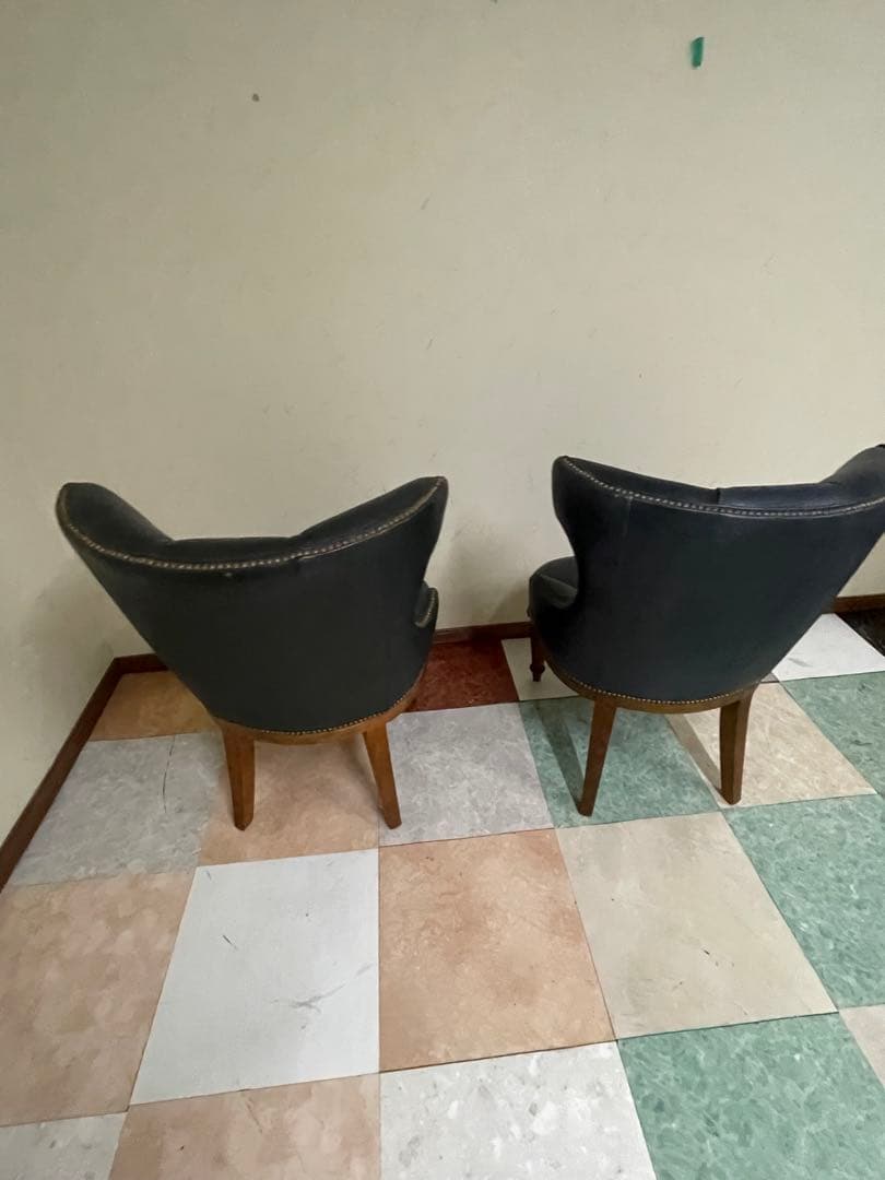 ダークブルー レザー クラシックチェア 2脚セット