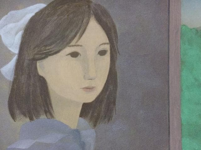 橋本弘安　落款印譜 共シール『窓辺』 日本画　紙本に岩絵具彩色 1011W