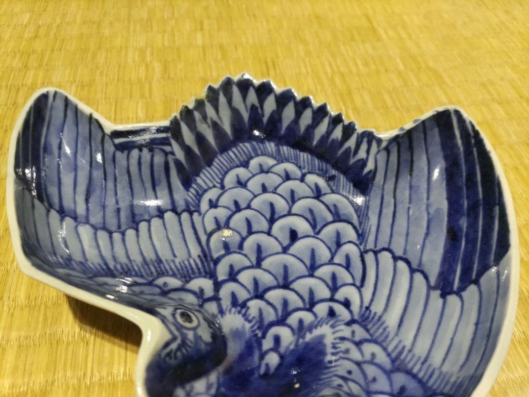 古伊万里　鶴型　変形皿　奇玉宝鼎之珍　小傷有り