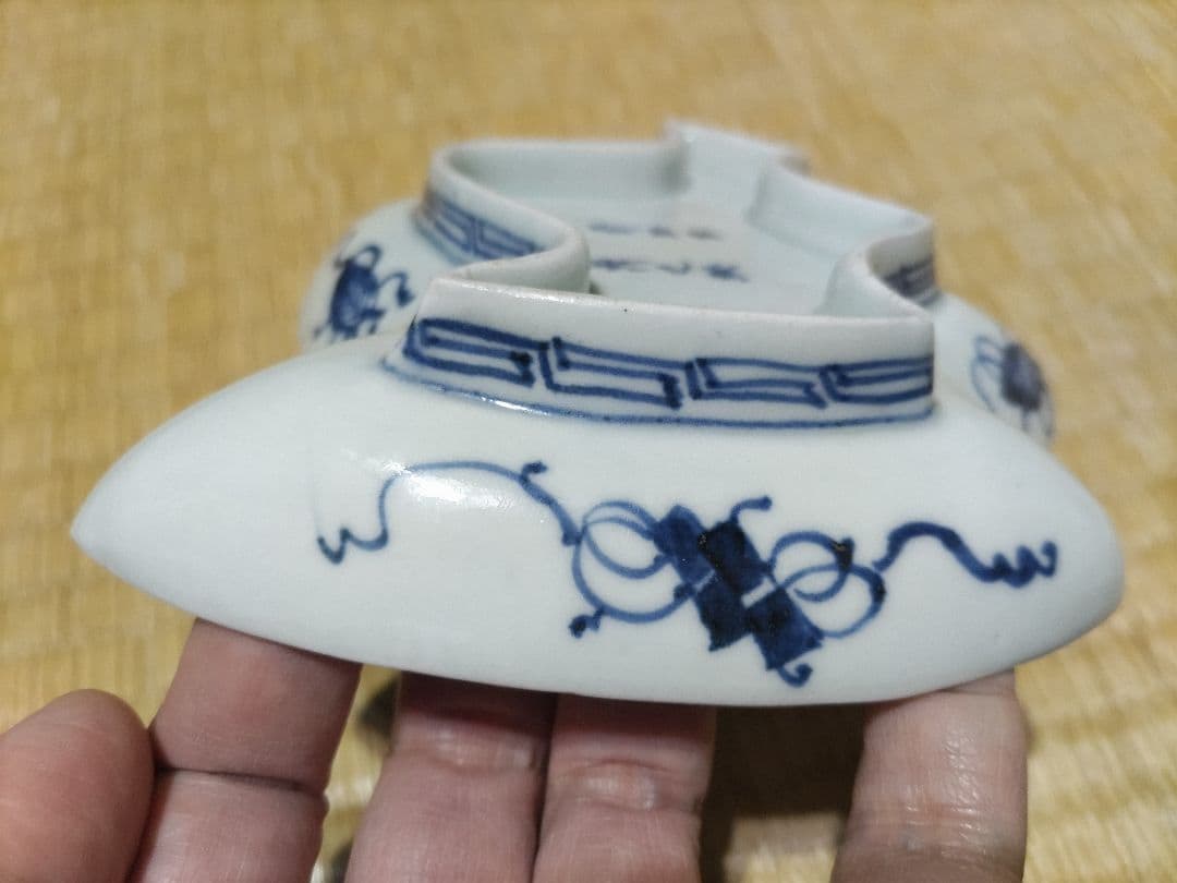 古伊万里　鶴型　変形皿　奇玉宝鼎之珍　小傷有り