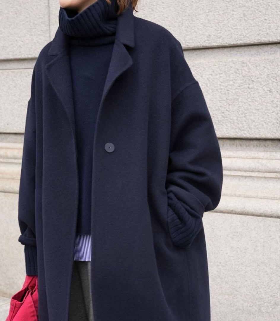 びすけ☆未使用☆ウールアンゴラ リバーコート　ネイビー　36