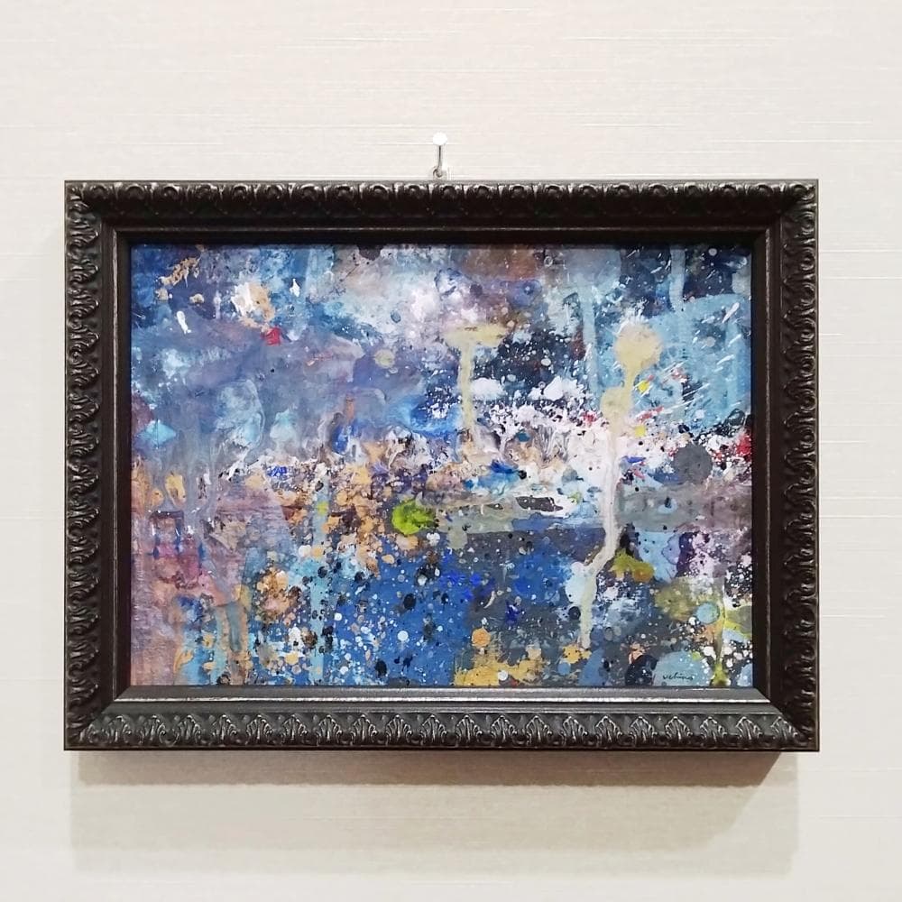 内野隆文　スターリーナイト　絵画　段ボールにアクリル　現代アート　抽象画　額縁