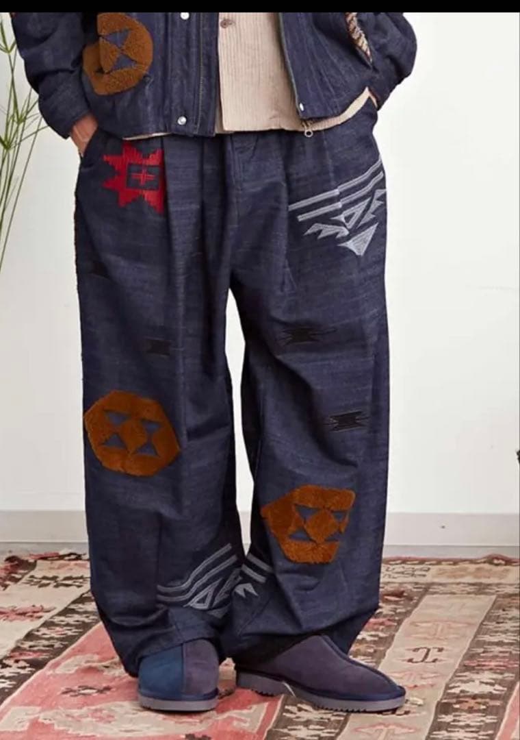 チャイハネ　刺繍入りデニムジャケット・パンツセットアップ