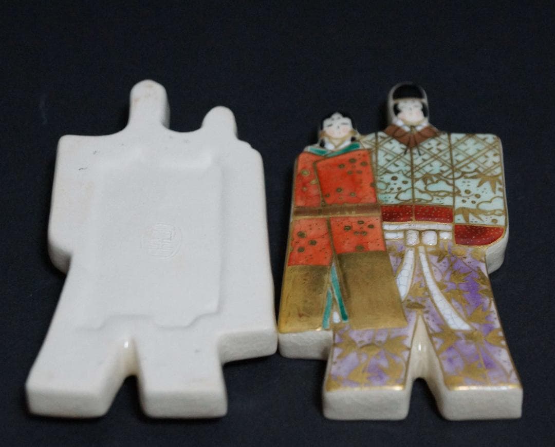 茶道具 粟田焼 岡田佳山作 色絵立雛香合 共箱★美品★