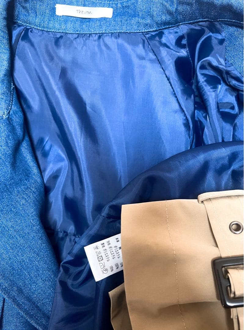 Thevon 異素材デニムリメイクデザインチェスターコート ゆったり トレンチ