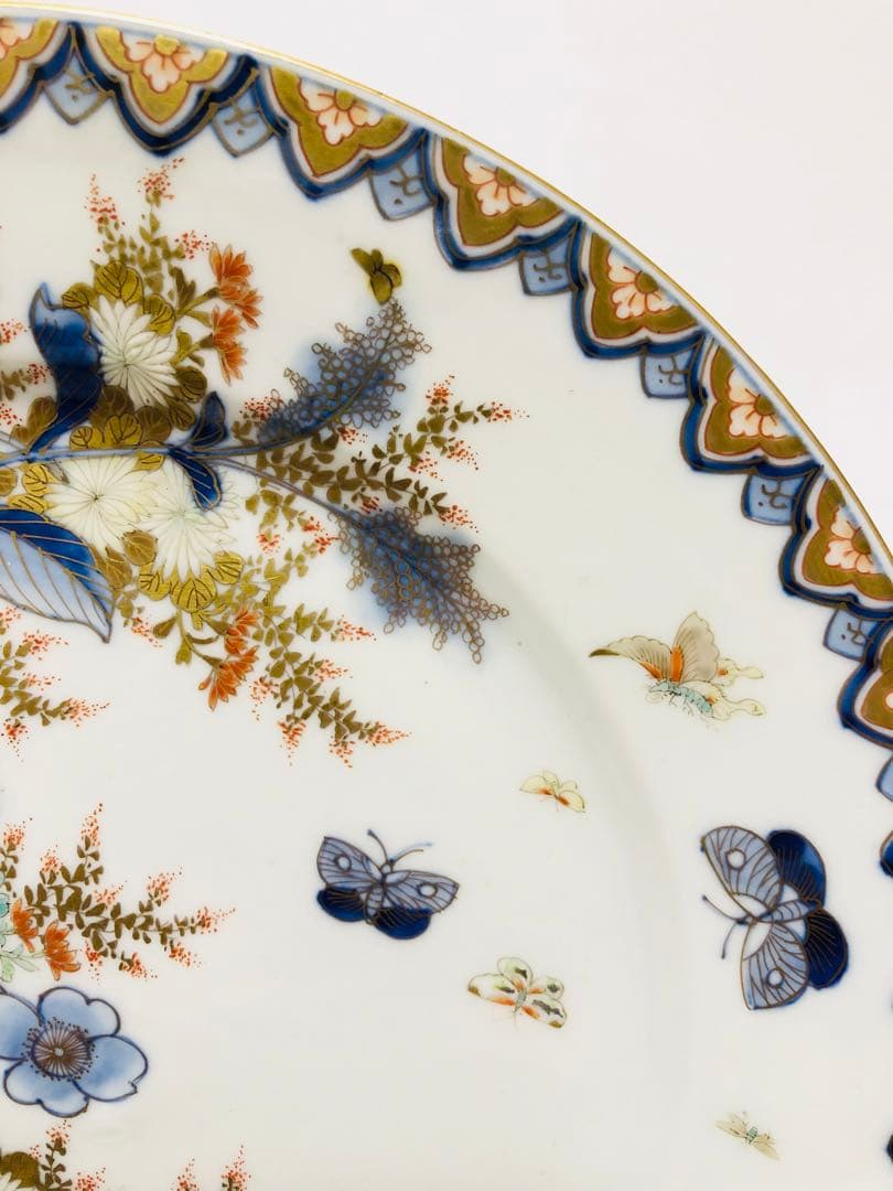 18時迄限定割引 明治香蘭社 有田焼 オールド 香蘭社 染錦上絵金彩秋草文8寸皿