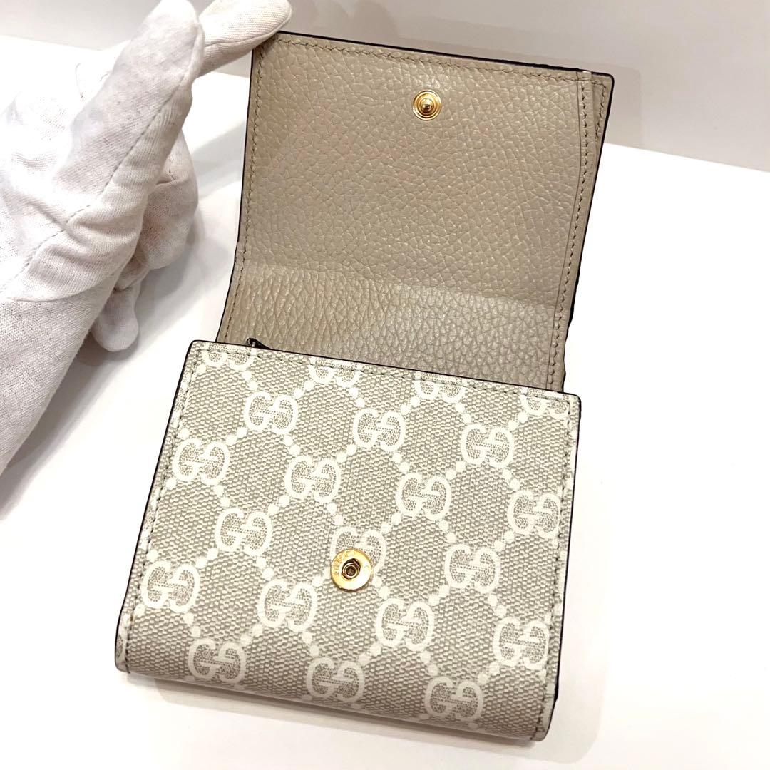 グッチ 折り財布 マーモント GG柄 スプリーム レザー ゴールド金具 ベージュ