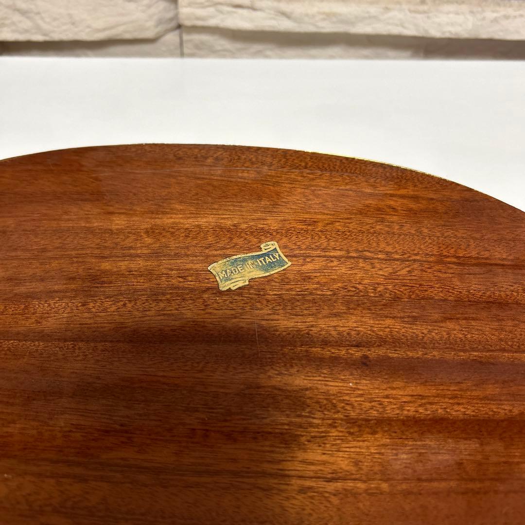 イタリア製 Demain 象嵌トレー２枚　象嵌花柄　木製 ゴールド手付