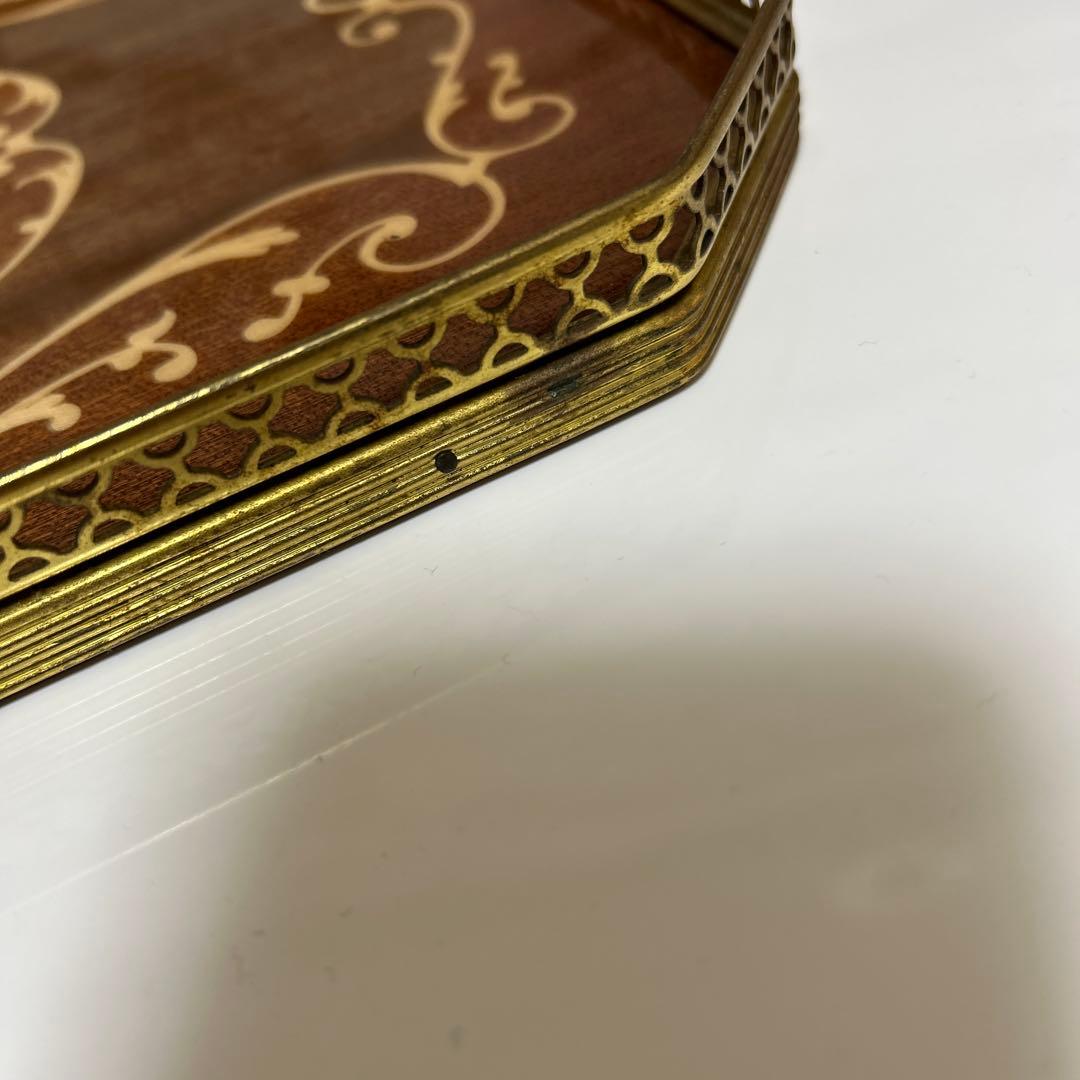 イタリア製 Demain 象嵌トレー２枚　象嵌花柄　木製 ゴールド手付