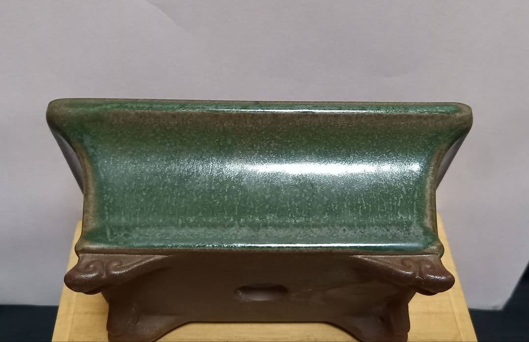 陶翠盆栽鉢 新品未使用品 緑釉薬 長方形