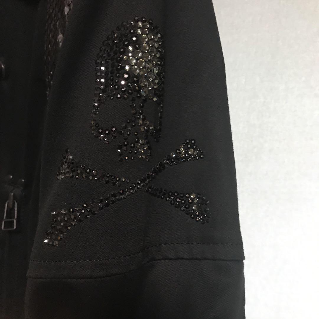 ROEN 10SS袖スカルスワロスネークレザー切替コットンライダースジャケット