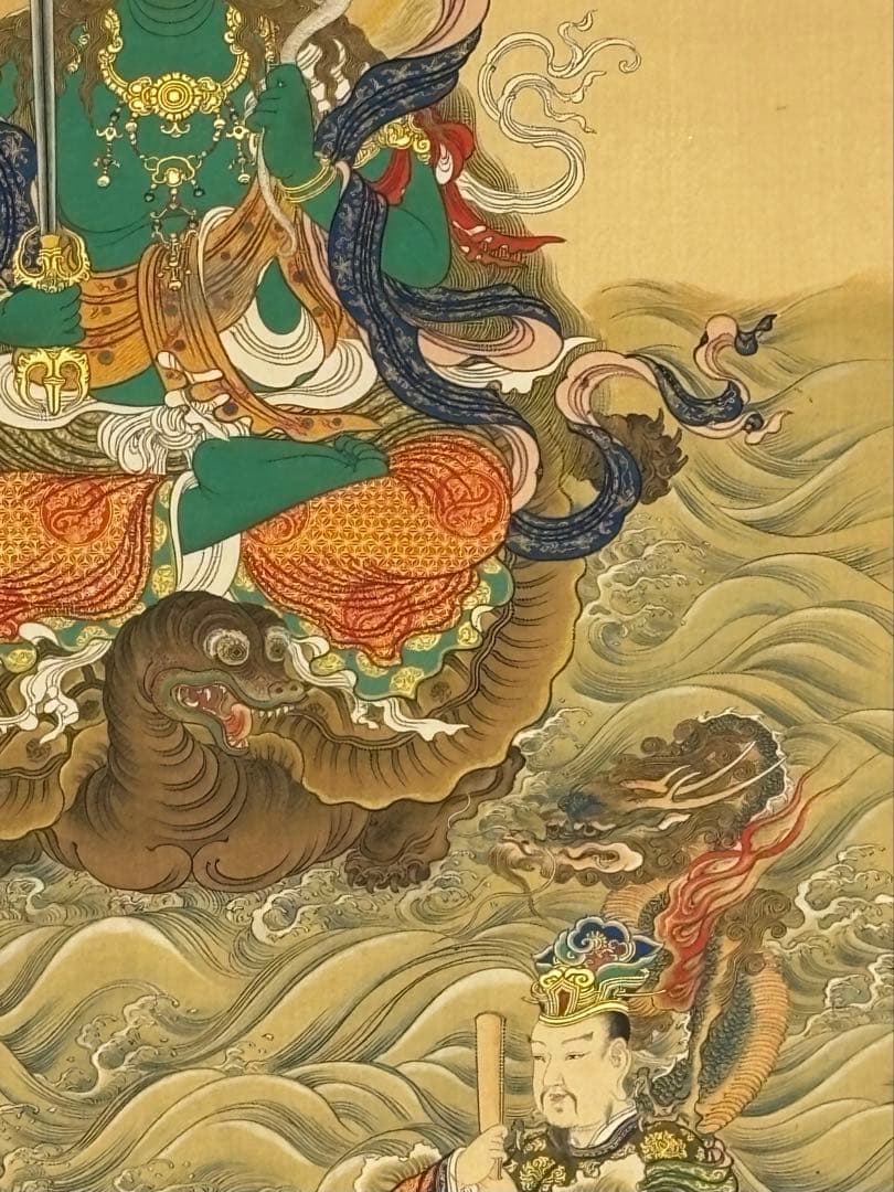 「極彩色木版 水天図」木版画 掛軸 1幅|仏教美術 仏画 江戸時代 真言宗