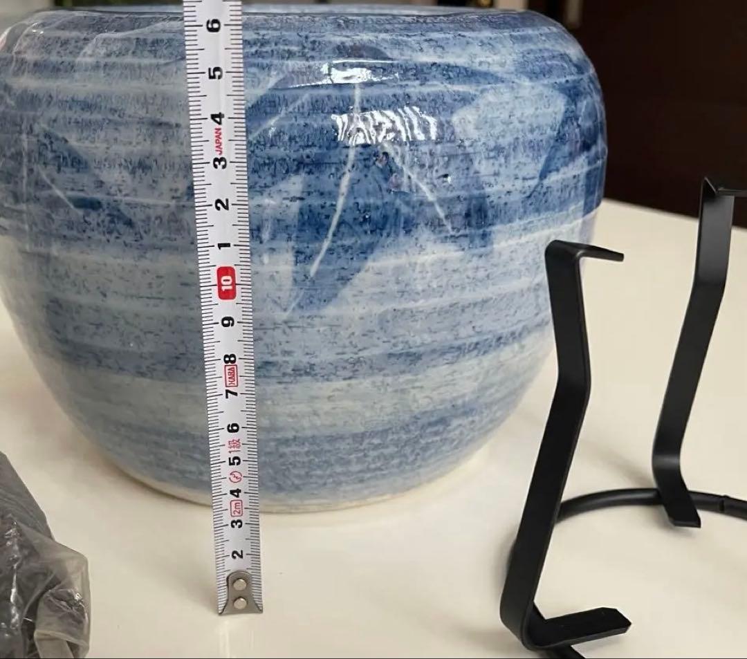 新品★未使用　火鉢+火箸+五徳+灰の4点セット　染付　紅葉　昭和レトロ