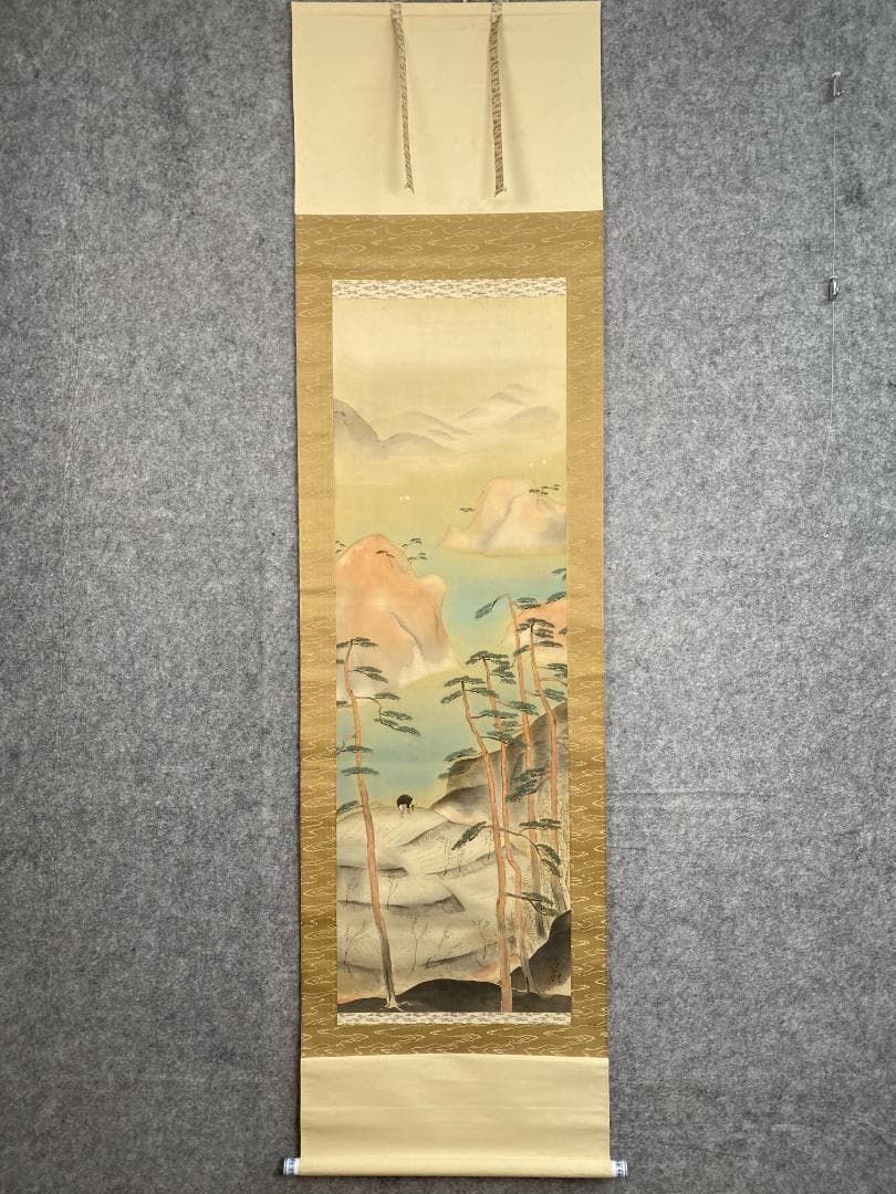 筆谷等観『遅日』春日山水図 共箱 北海道 明治大正 中央画壇 横山大観師事 掛軸