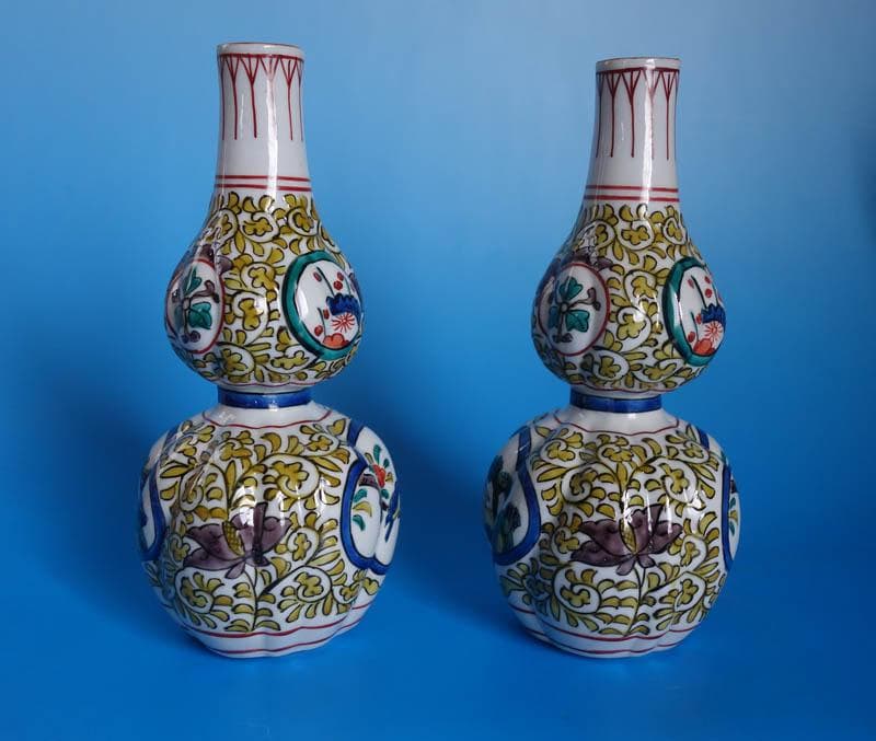 倣古九谷 唐草 九谷焼 陶源製 酒瓶 瓢箪 徳利 酒器 共箱 2464