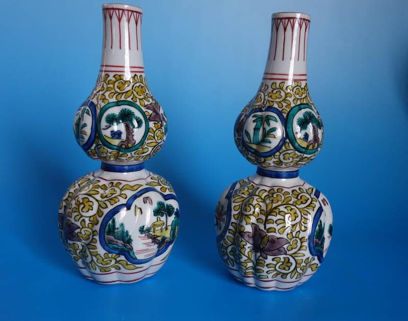 倣古九谷 唐草 九谷焼 陶源製 酒瓶 瓢箪 徳利 酒器 共箱 2464