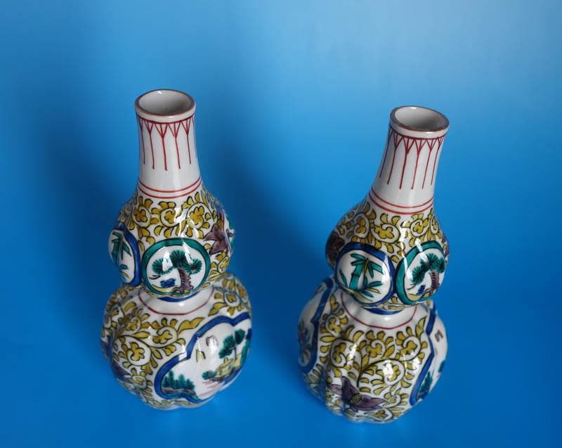 倣古九谷 唐草 九谷焼 陶源製 酒瓶 瓢箪 徳利 酒器 共箱 2464