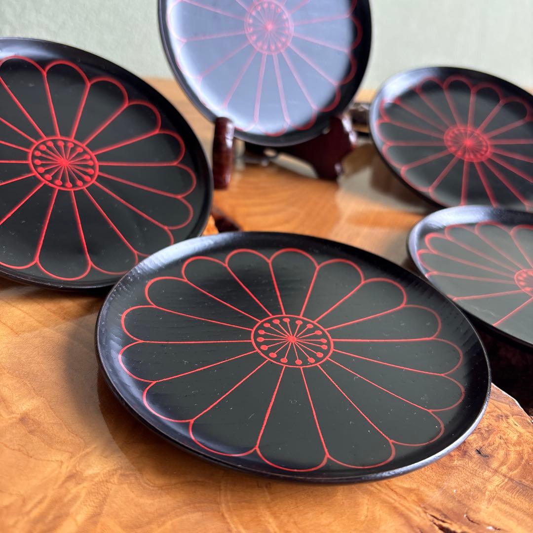 平安 象彦 菊 銘々皿 5枚組 共箱(定価29.700)