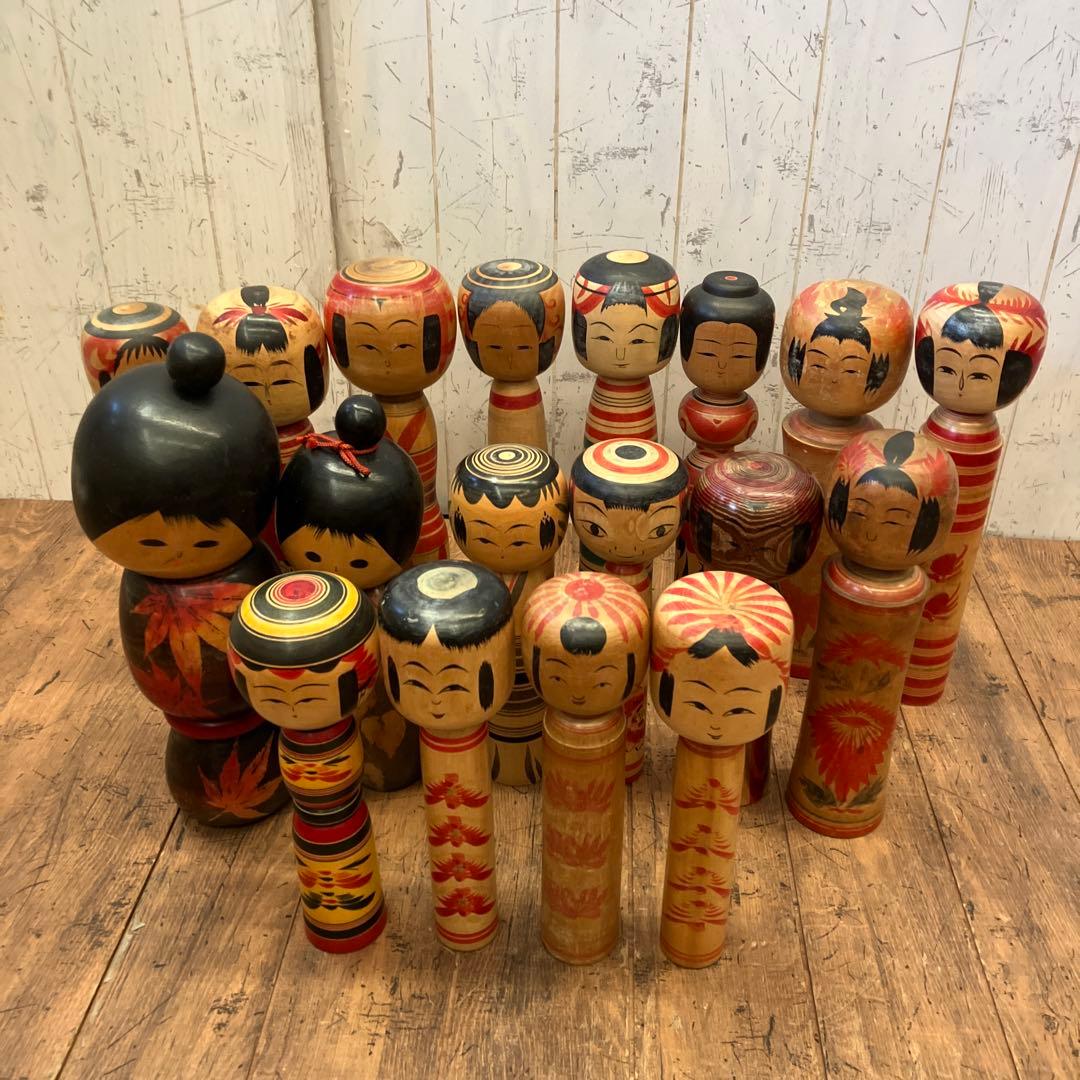 昭和レトロ 伝統工芸 郷土玩具 木製 創作 こけし 小芥子 18体 まとめ売り