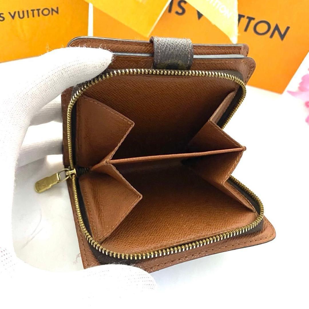 ルイ ヴィトン◎コンパクトジップ モノグラム ラウンドファスナー 二つ折り 茶色