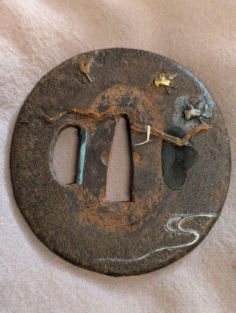 伝統的な鉄製鍔 日本刀装具 刀つばつば止め3個セット