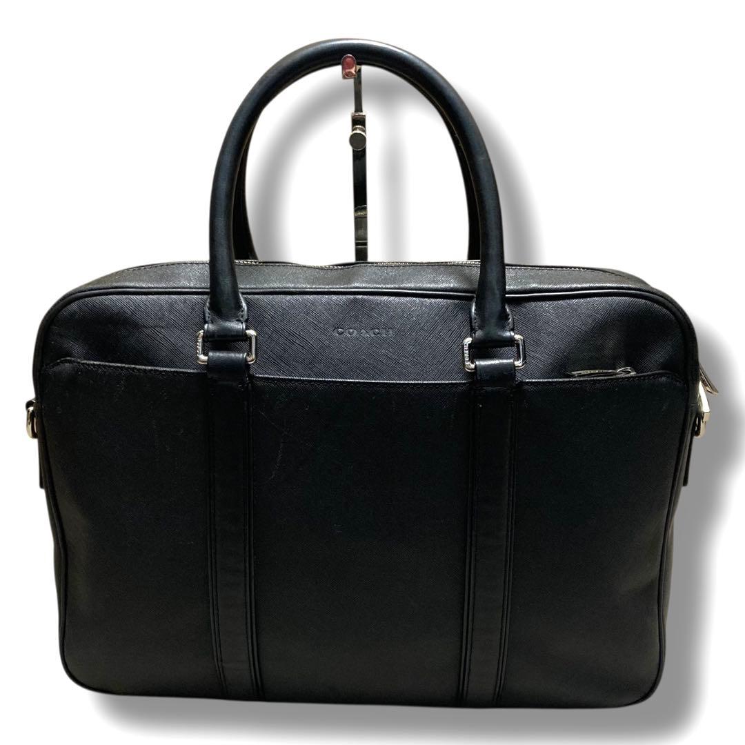 美品　コーチ　ビジネスバッグ　2way　A4収納可　レザー　ブラック