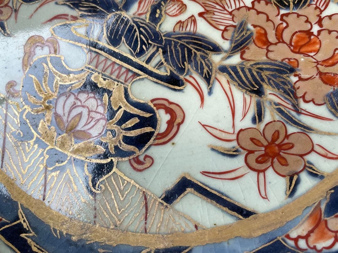 アンティーク　骨董　古伊万里　輸出伊万里　色絵　花瓶文　大皿　尺皿　飾り皿　金襴