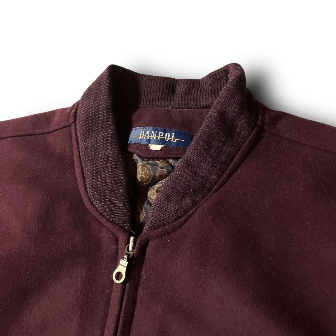 vintageウール調ボンバージャケット裏地ペイズリー柄ブルゾン バーガンディL