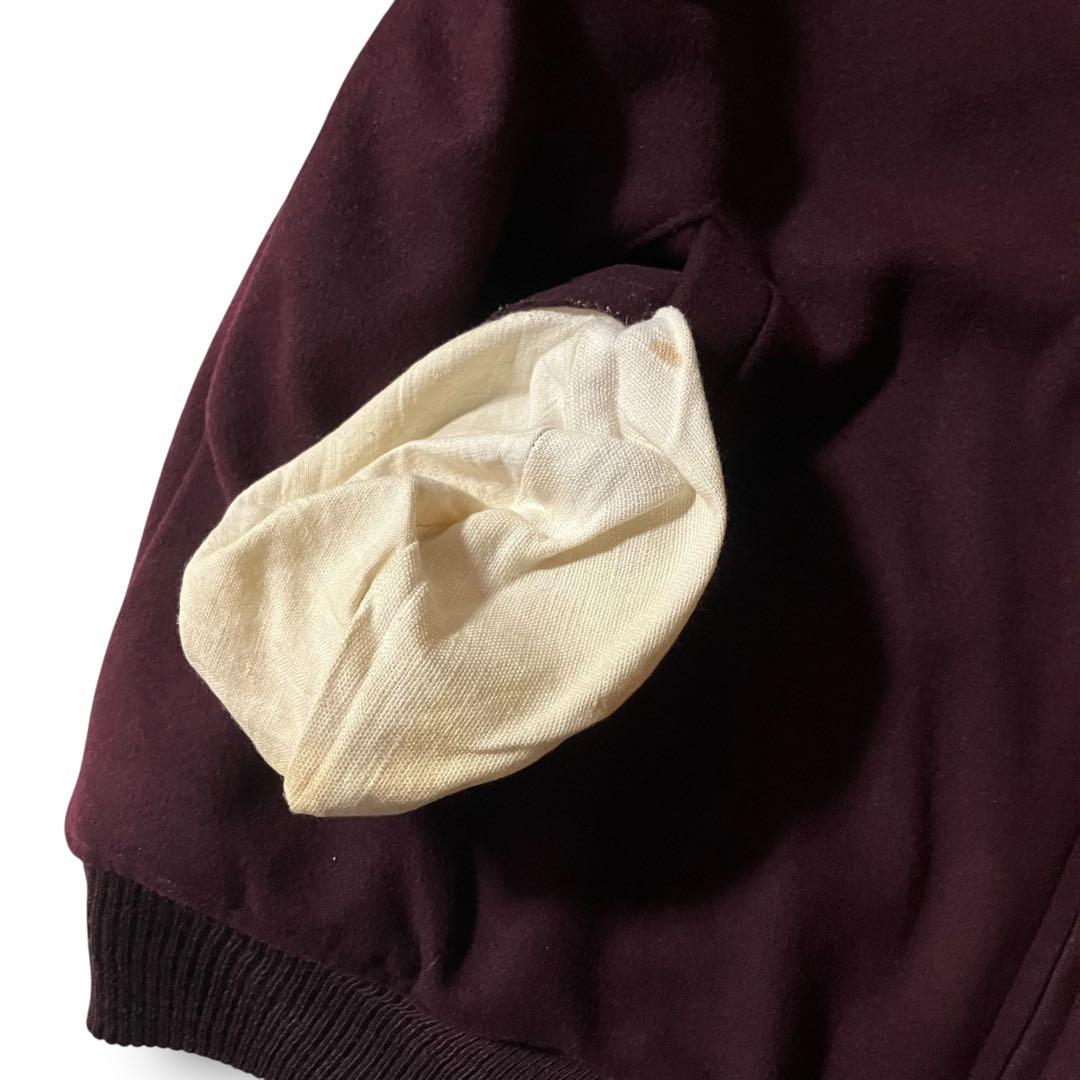 vintageウール調ボンバージャケット裏地ペイズリー柄ブルゾン バーガンディL