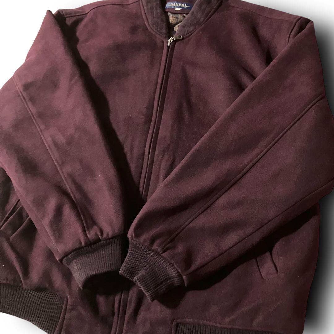 vintageウール調ボンバージャケット裏地ペイズリー柄ブルゾン バーガンディL