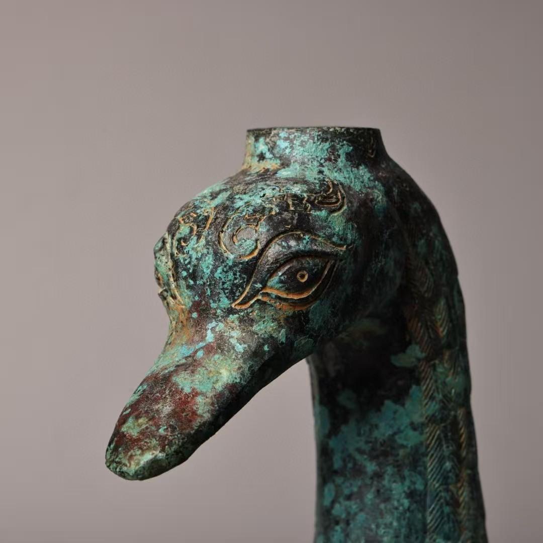 中国古美術 珍蔵 銘文入 青銅 鶴嘴壺 花瓶 時代物 純銅製 風水開運 文房置物