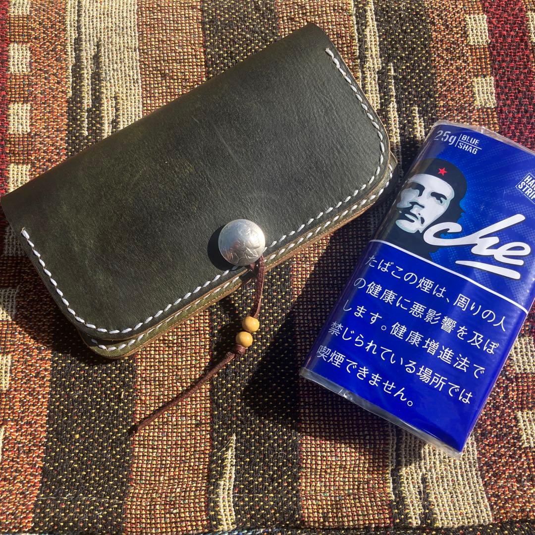 手巻きタバコポーチ　シャグポーチ　本革　手染め　手縫い