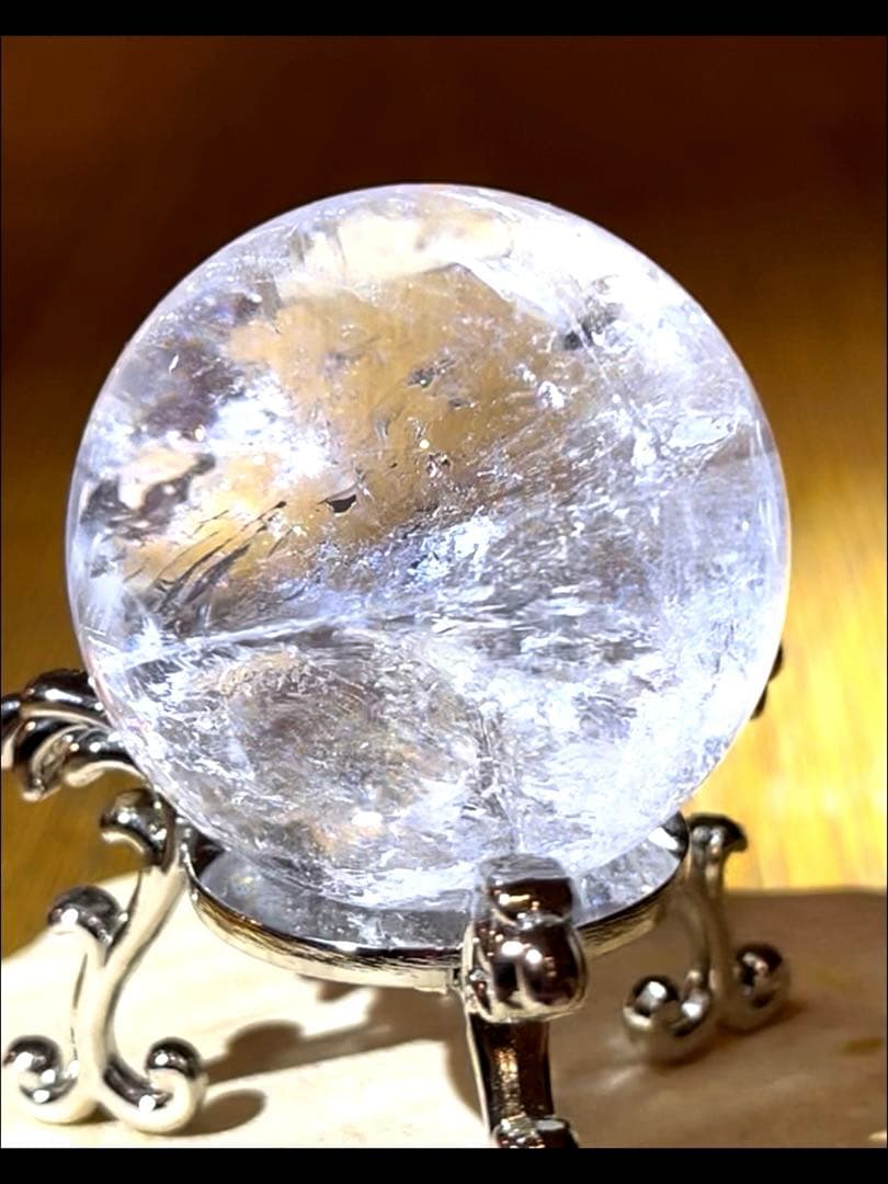 天然石　ファントム入り　アゼツライト　スフィア　　40.7㎜　台座付き