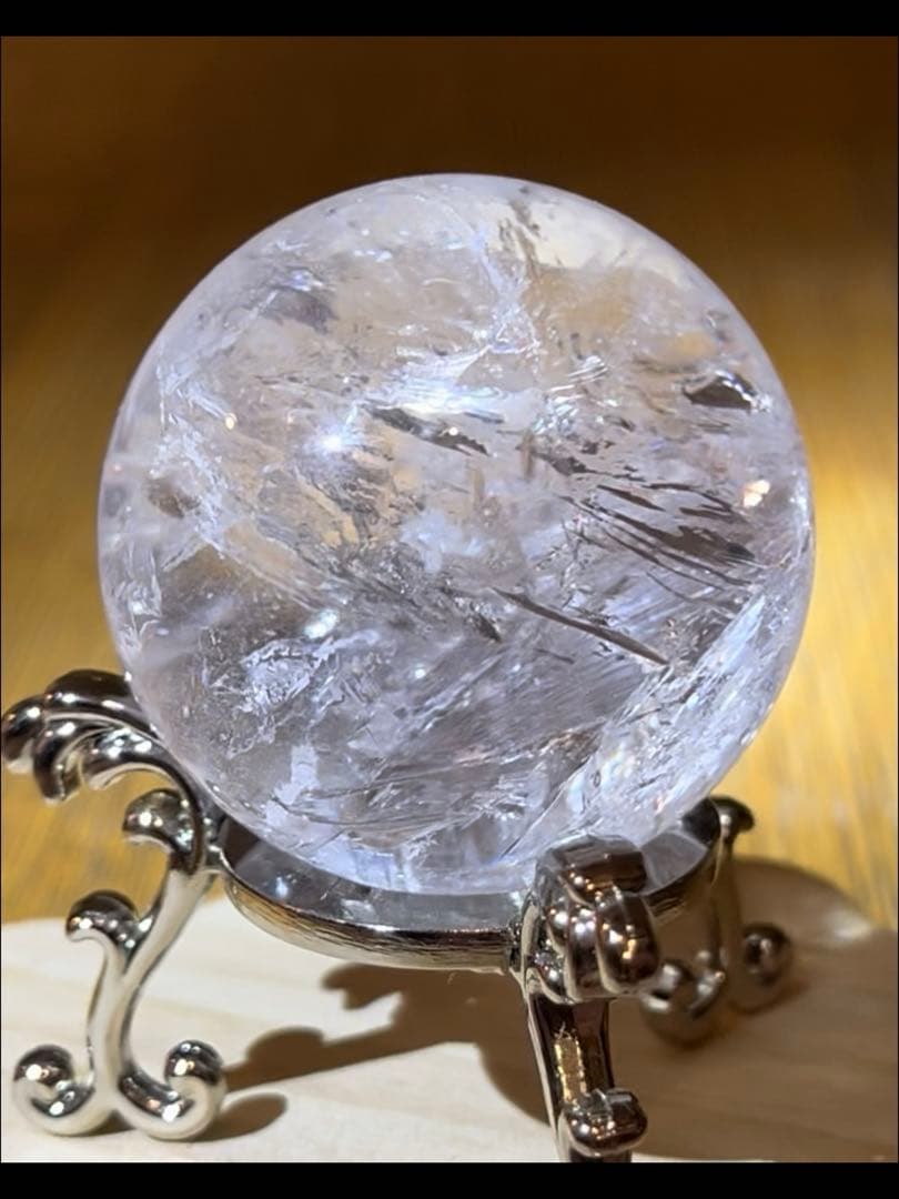 天然石　ファントム入り　アゼツライト　スフィア　　40.7㎜　台座付き