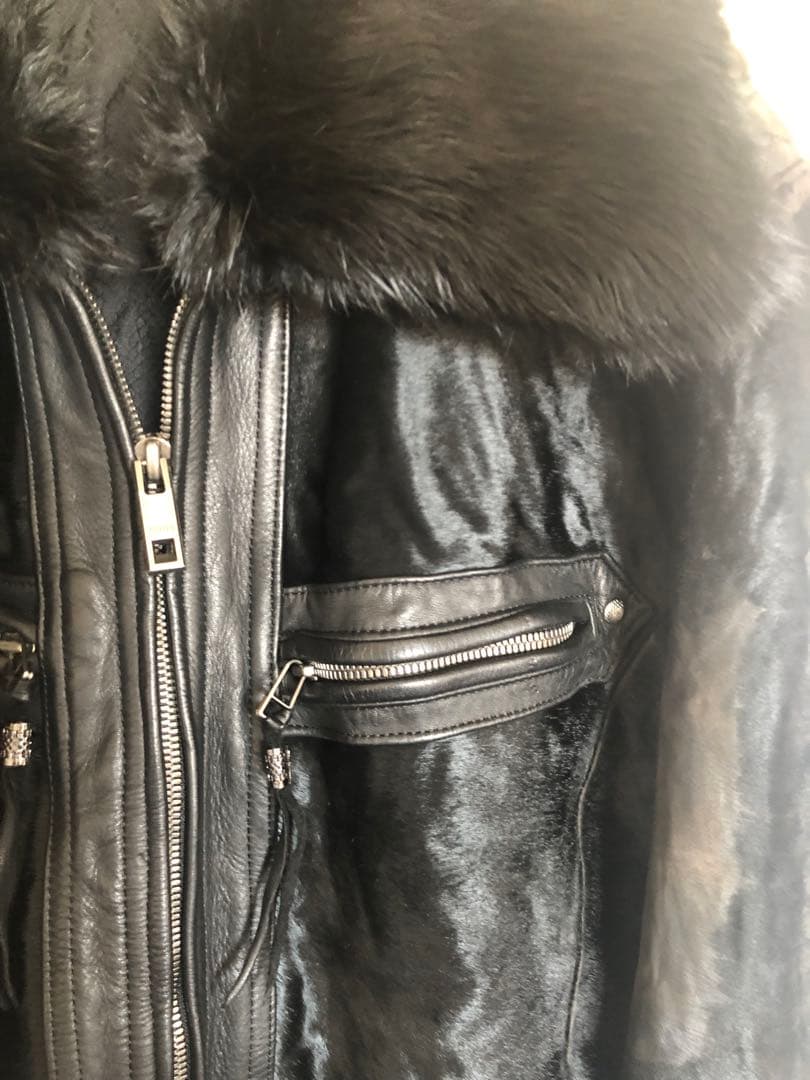 SCHORL 牛革(ハラコ)シングルライダースジャケット