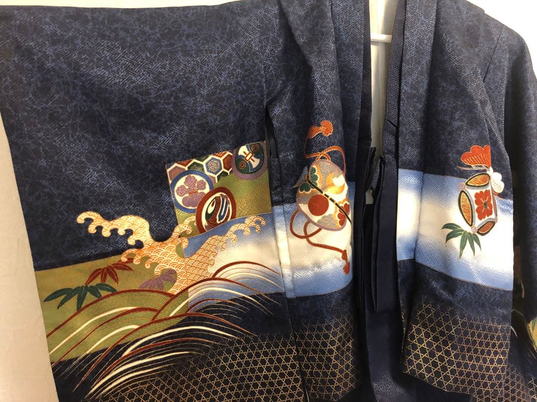 七五三 男の子 着物 袴　フル セット 鶴 波模様