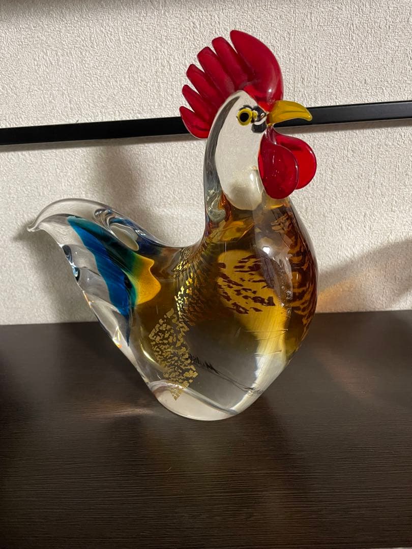 マルティグラス 鶏 雄雌 ガラス細工 硝子  日本製 インテリア  金彩