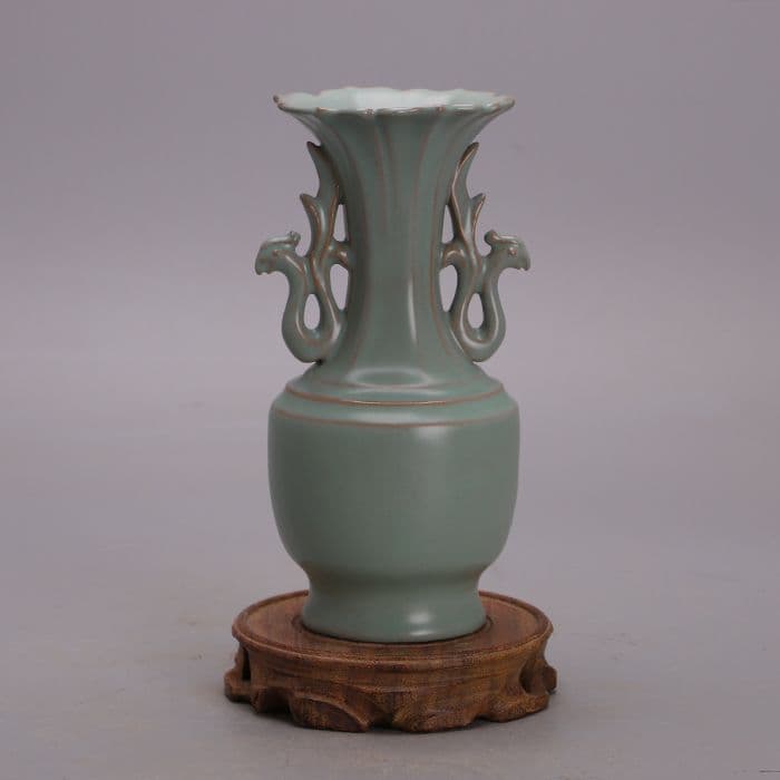 北宋元祐元年汝窯双鳳耳花口瓶  景徳鎮 陶磁器 装飾品 工芸品 美術品 置物