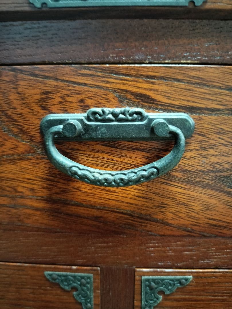 欅無垢箪笥4段　小物入れ9引き出し ダークブラウン内部桐無垢　和家具