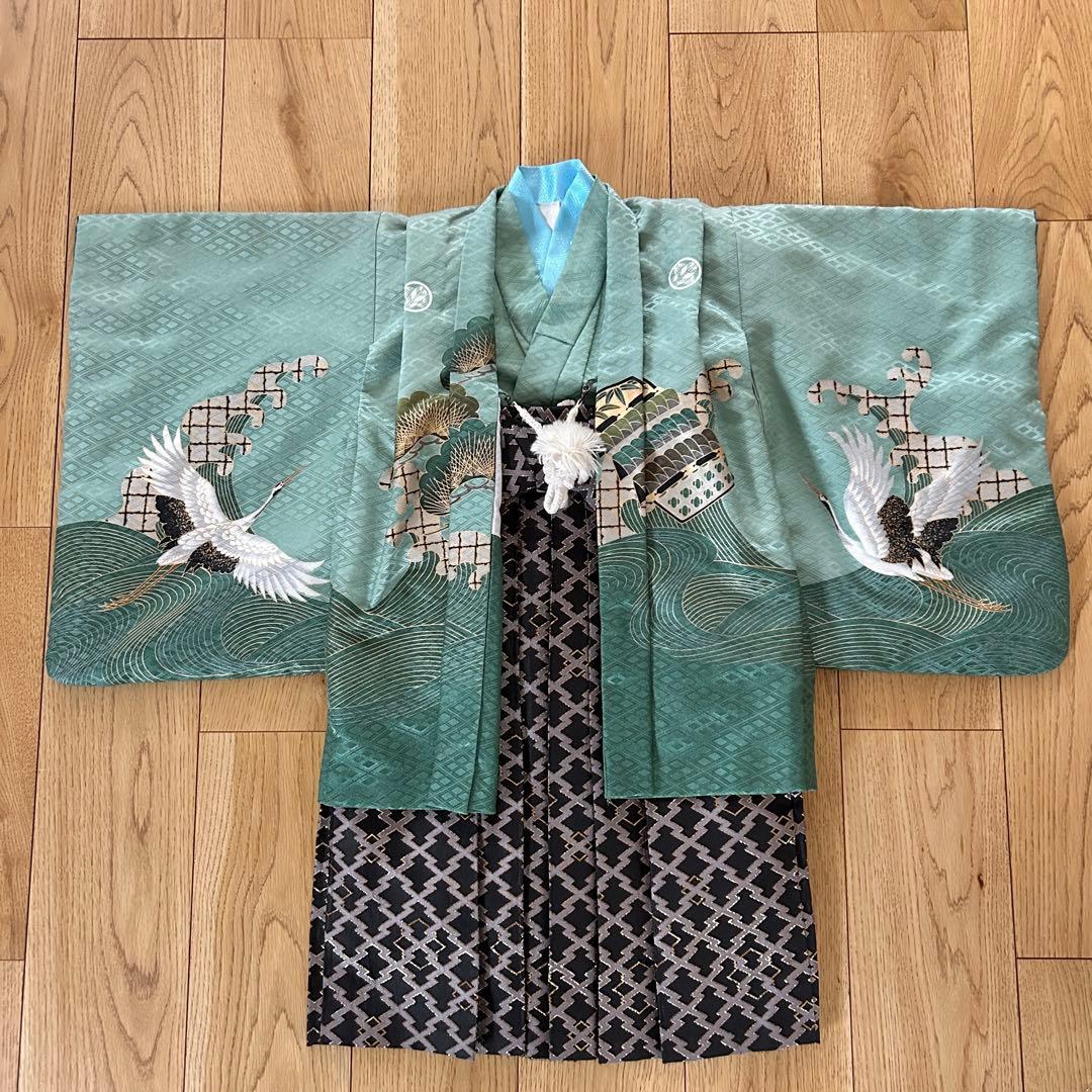 腰紐不要！5歳用羽織袴セット　緑　乙葉　日本製