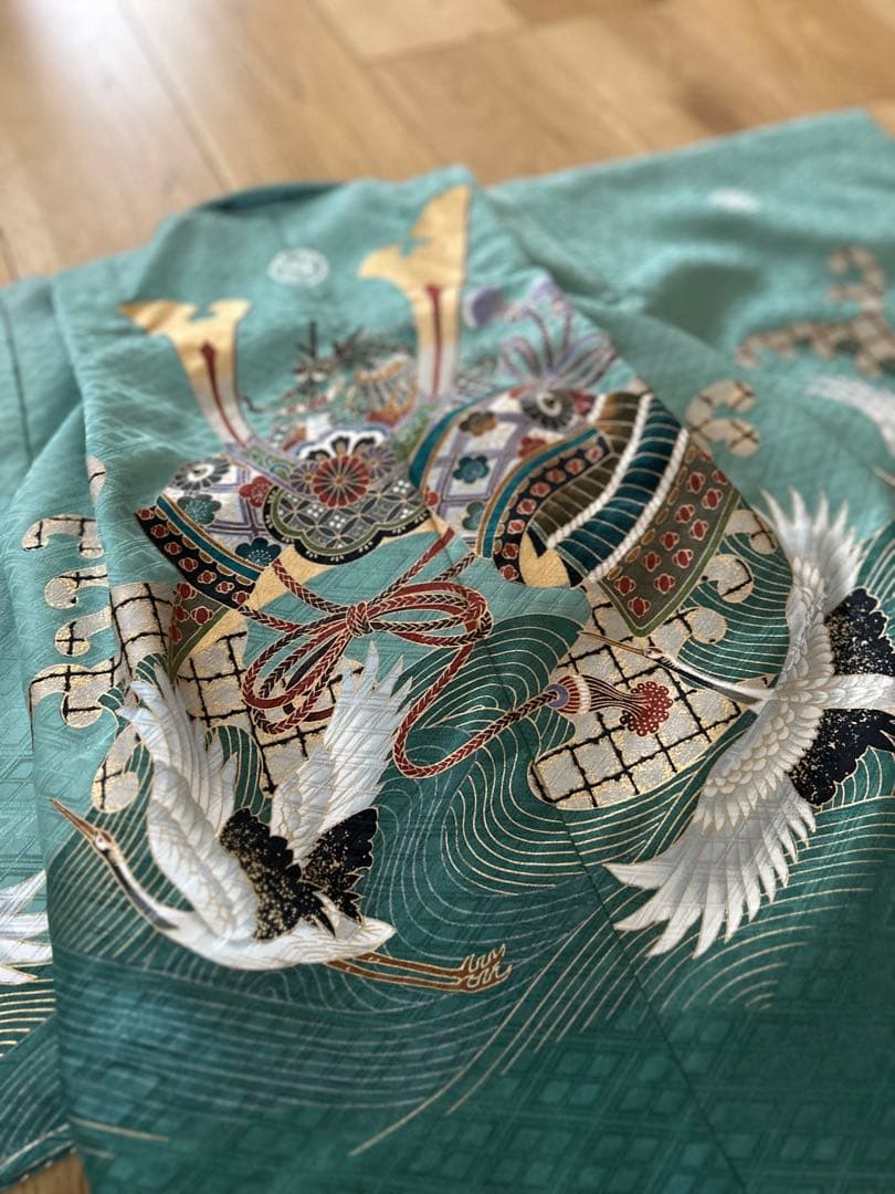 腰紐不要！5歳用羽織袴セット　緑　乙葉　日本製